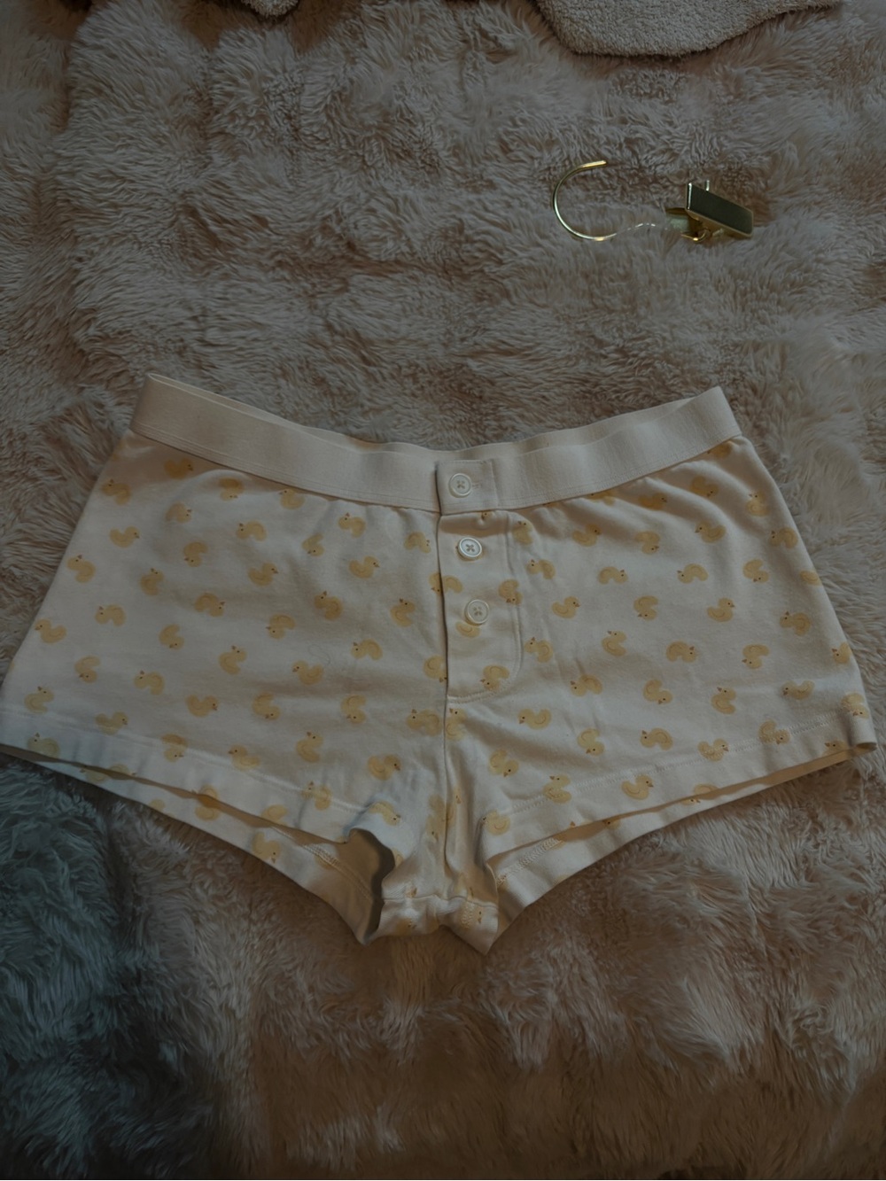 Brandy Melville Cream Boxer Shorts with Yellow Duck Print